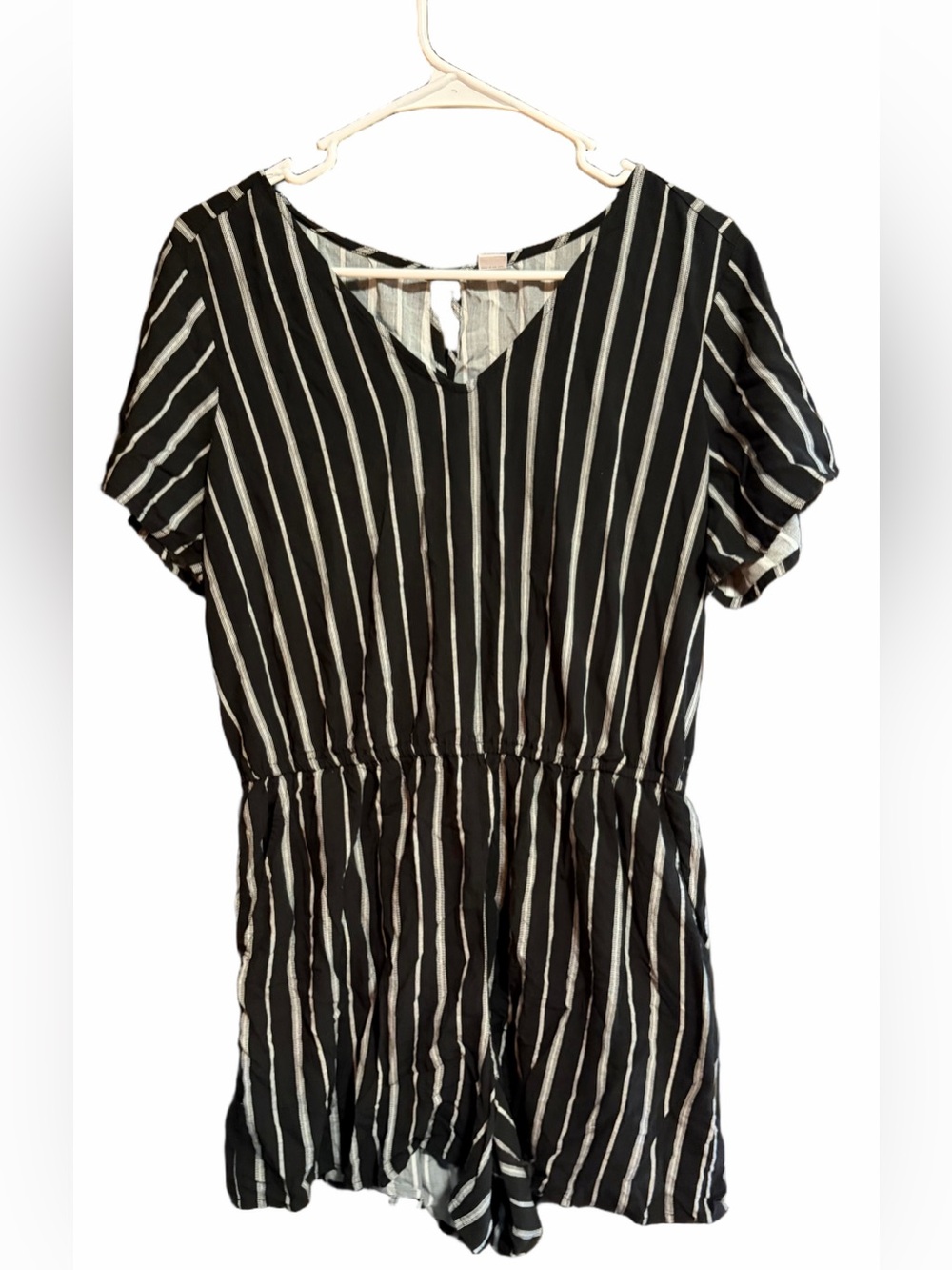 OLD NAVY Black & White Striped Short Sleeve Romper size large